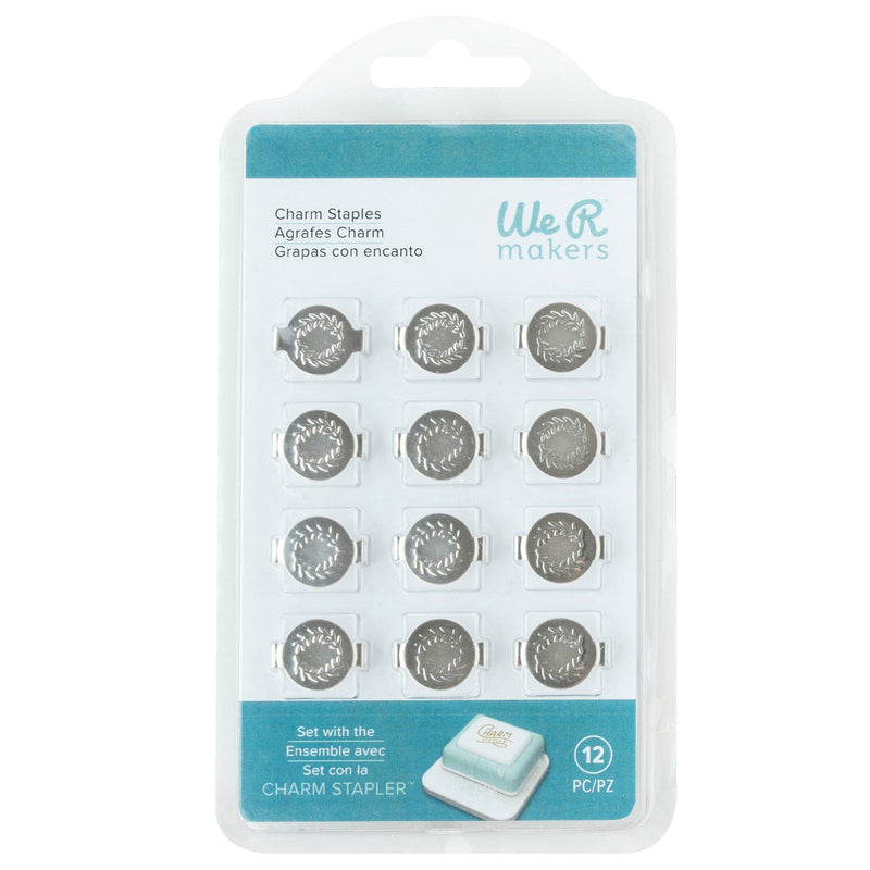 Afbeelding laden in galerijviewer, We r makers • charm staples round with leaf emboss silver 12pcs
