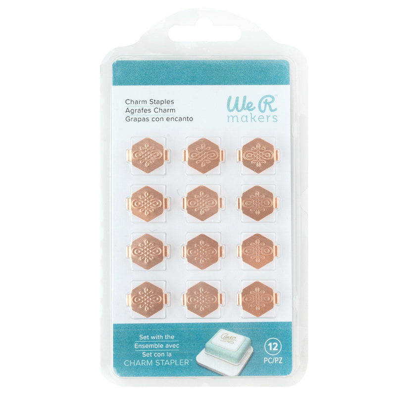 Afbeelding laden in galerijviewer, We r makers • charm staples hexagon with knot emboss copper 12pcs
