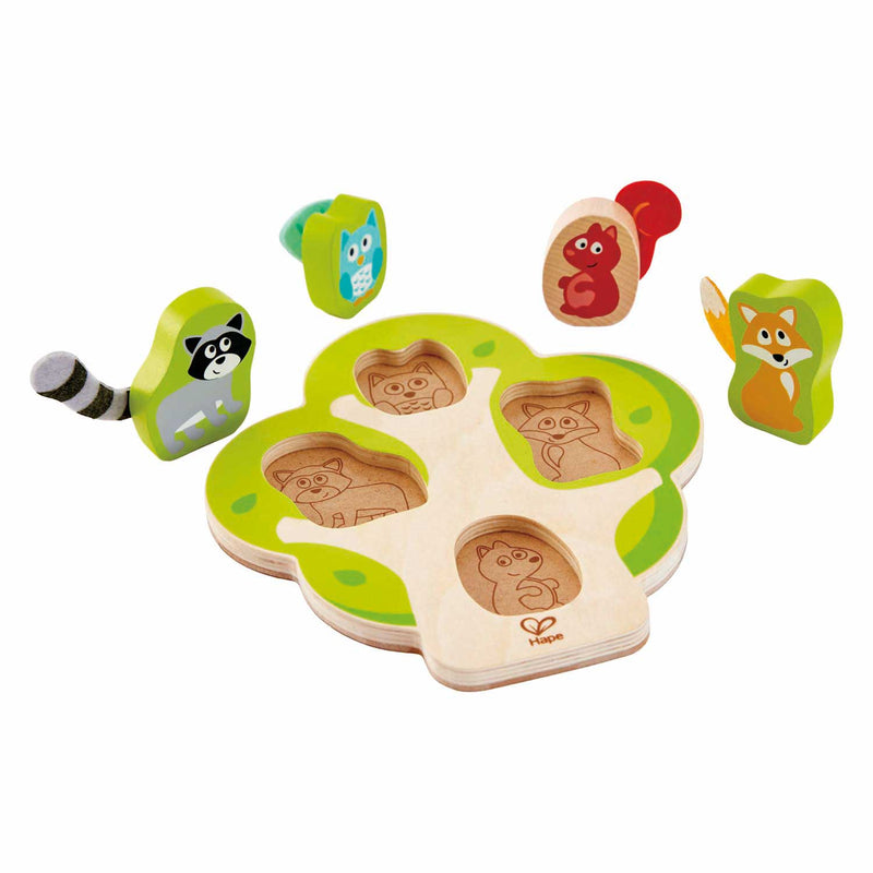 Afbeelding laden in galerijviewer, Hape wie zit er in de boom vormenpuzzel - 5dlg.
