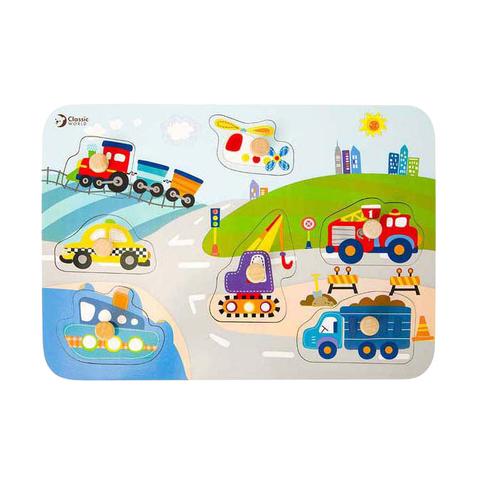 Afbeelding laden in galerijviewer, Classic world houten noppenpuzzel verkeer, 8st.
