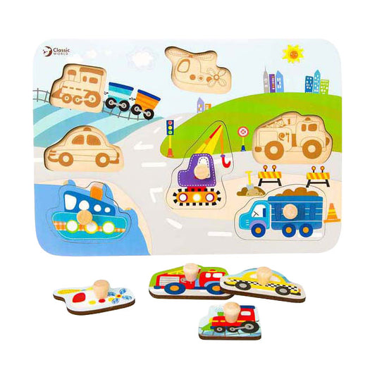 Classic world houten noppenpuzzel verkeer, 8st.