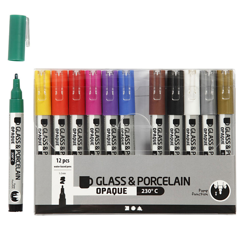 Afbeelding laden in galerijviewer, Creativ company https: www.cchobby.nl glas-porseleinstiften-lijndikte-1-2-mm-semi-dekkend-diverse-kleuren-12-stuk-1-doos
