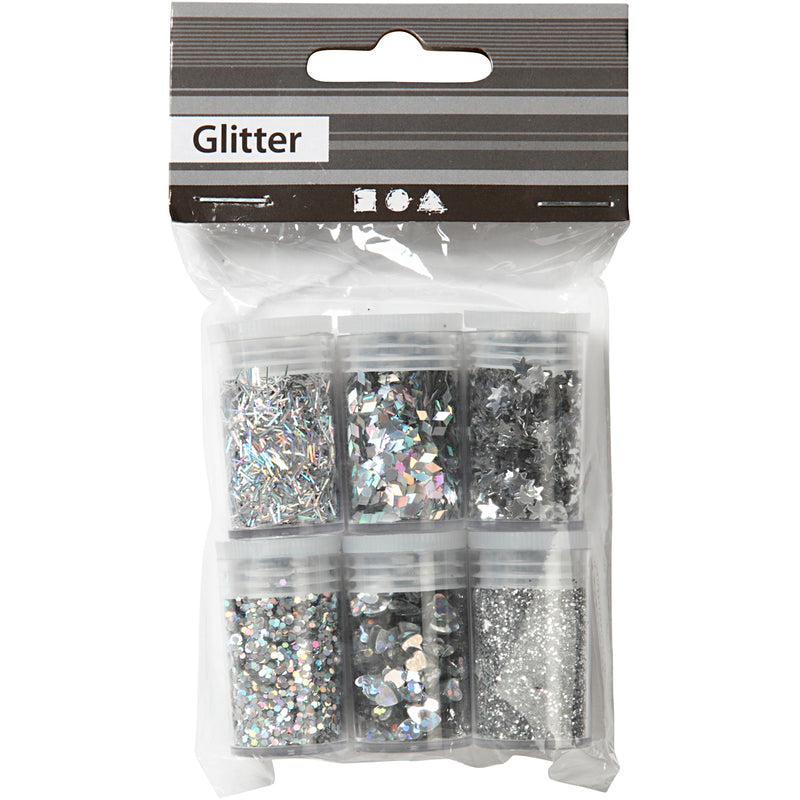 Afbeelding laden in galerijviewer, Creativ Company Glitter en Pailletten Zilver, 6x5gr
