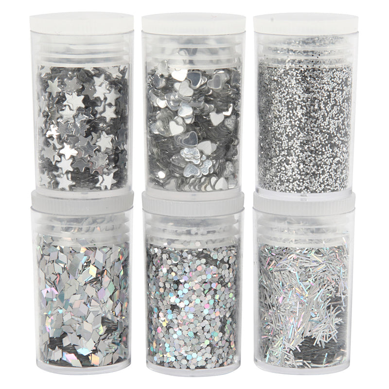 Afbeelding laden in galerijviewer, Creativ Company Glitter en Pailletten Zilver, 6x5gr
