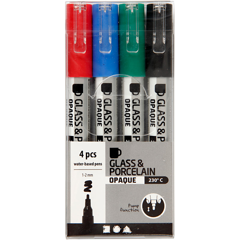 Afbeelding laden in galerijviewer, Creativ company https: www.cchobby.nl glas-porseleinstiften-lijndikte-1-2-mm-semi-dekkend-zwart-blauw-groen-rood-4-stuk-1-doos

