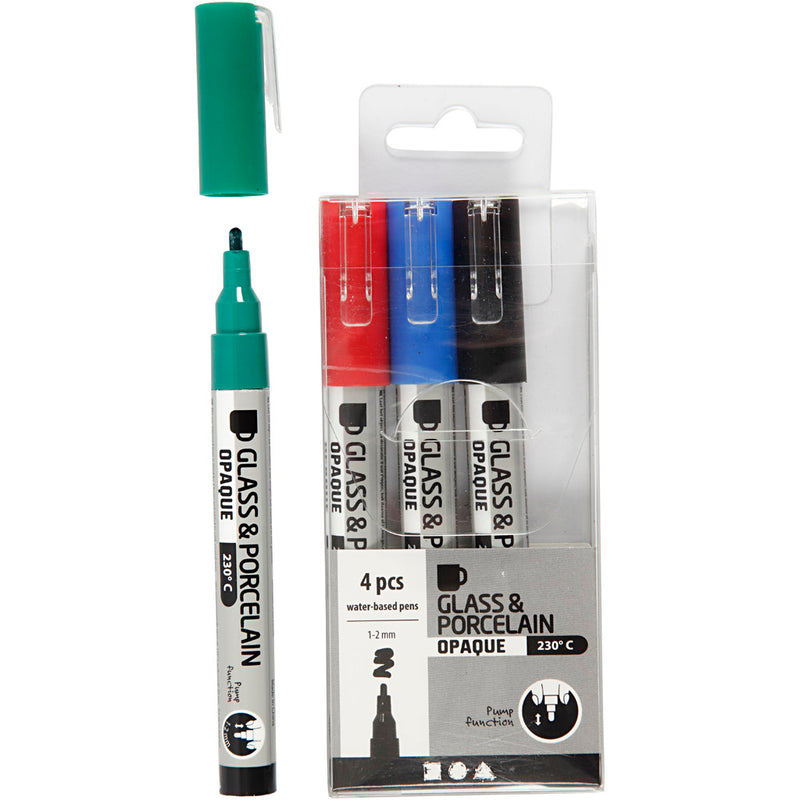 Afbeelding laden in galerijviewer, Creativ company https: www.cchobby.nl glas-porseleinstiften-lijndikte-1-2-mm-semi-dekkend-zwart-blauw-groen-rood-4-stuk-1-doos
