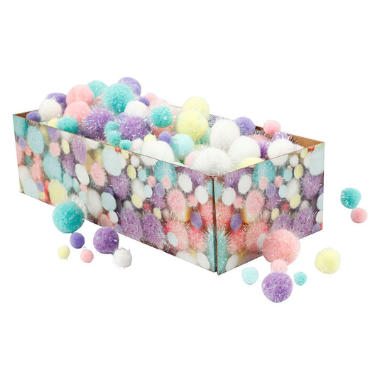 Creativ company https: www.cchobby.nl pompons-d-15-40-mm-glitter-ca-400-stuk-pastelkleuren-400-gr-1-doos
