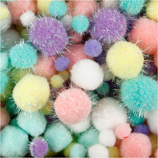Creativ company https: www.cchobby.nl pompons-d-15-40-mm-glitter-ca-400-stuk-pastelkleuren-400-gr-1-doos