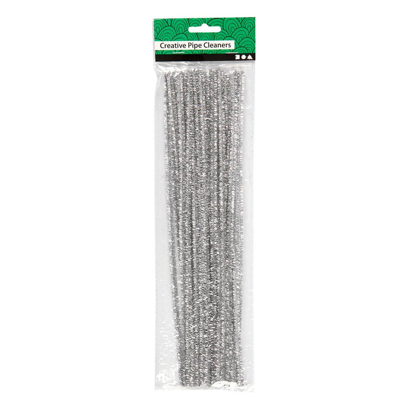 Afbeelding laden in galerijviewer, Creativ company https: www.cchobby.nl chenille-l-30-cm-dikte-6-mm-glitter-zilver-24-stuk-1-doos
