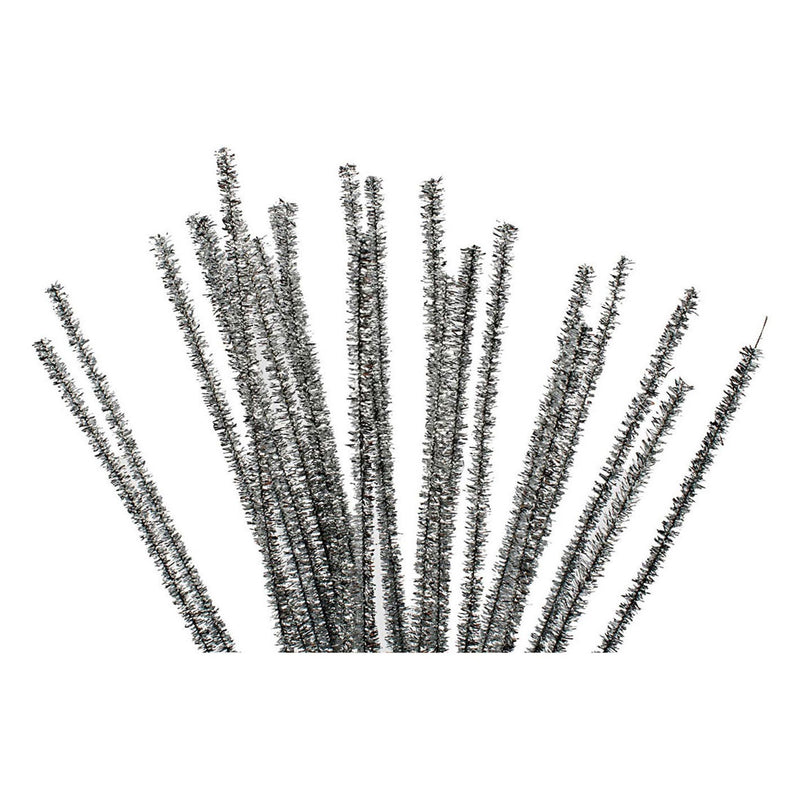 Afbeelding laden in galerijviewer, Creativ company https: www.cchobby.nl chenille-l-30-cm-dikte-6-mm-glitter-zilver-24-stuk-1-doos
