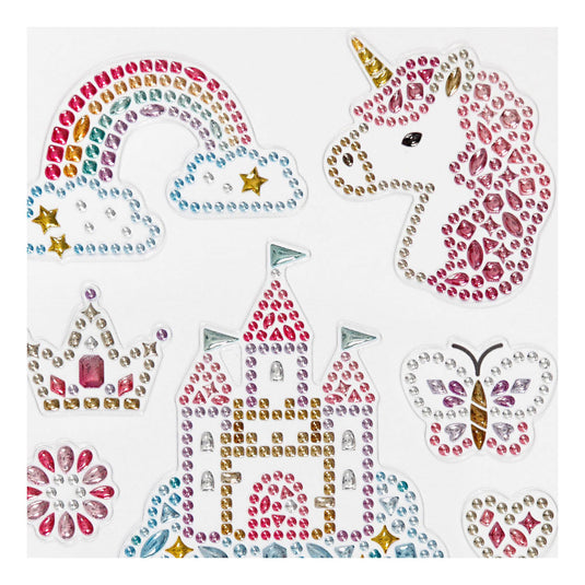Creativ company diamond stickers - unicorn motief - magische stickers - zelfklevende strass glitter stickers - feestelijke luxe versiering - creatieve plakdiamant stickers - 1 vel