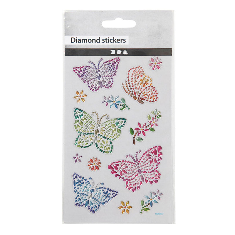 Afbeelding laden in galerijviewer, Creativ company diamond stickers - vlinders - zelfklevende glitter stickers - strass knutselstickers - feestelijke plakdiamant stickers - diy hobby decoratie stickers - 10x16 cm - 1 vel
