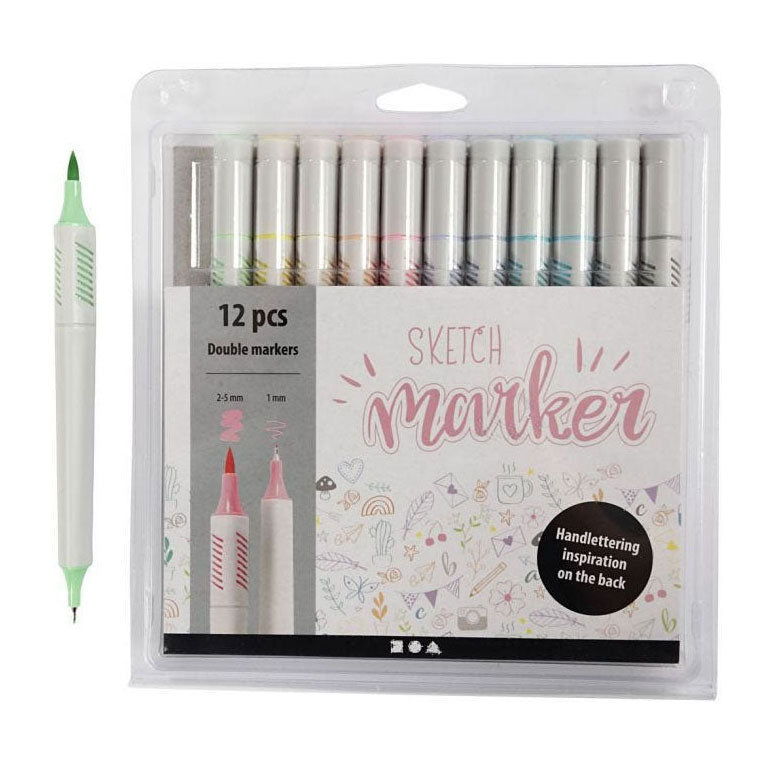 Afbeelding laden in galerijviewer, Creativ company handletter stiften pastelkleuren, 12st. dubbelzijdig
