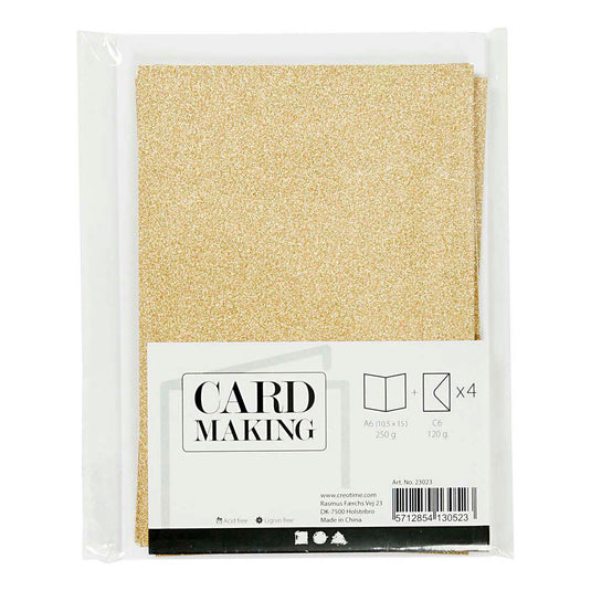 Creativ company kaarten en enveloppen 10,5x15cm glitter goud - 4st.