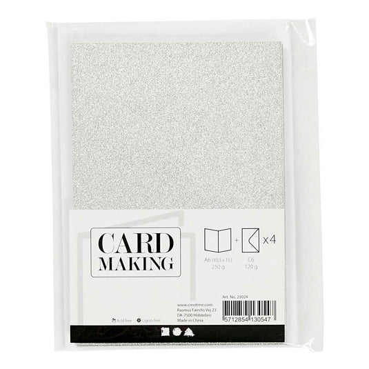 Creativ company kaarten en enveloppen 10,5x15cm glitter zilver - 4st.