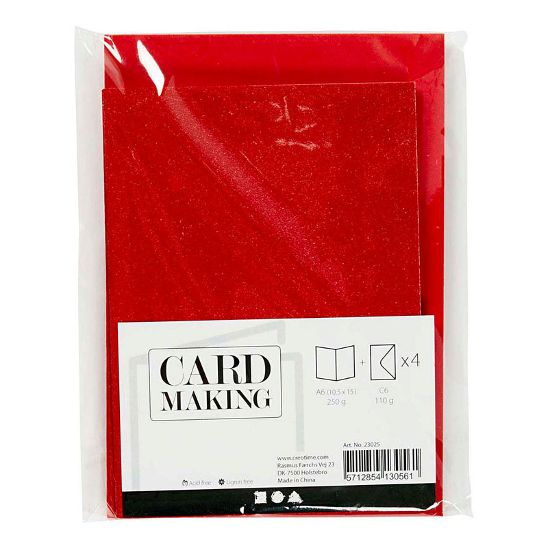 Afbeelding laden in galerijviewer, Creativ company kaarten en enveloppen 10,5x15cm glitter rood - 4st.
