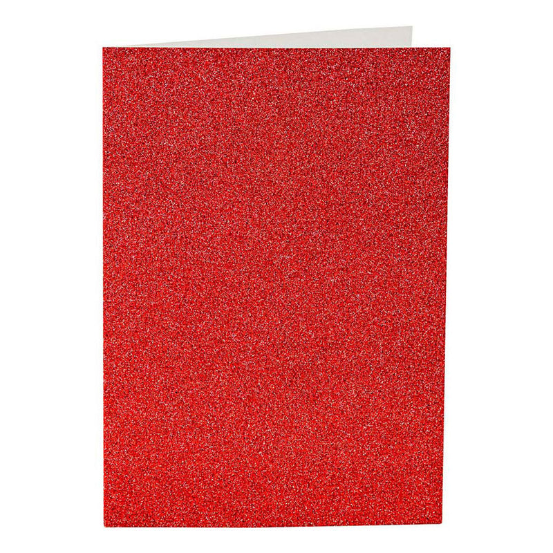 Afbeelding laden in galerijviewer, Creativ company kaarten en enveloppen 10,5x15cm glitter rood - 4st.
