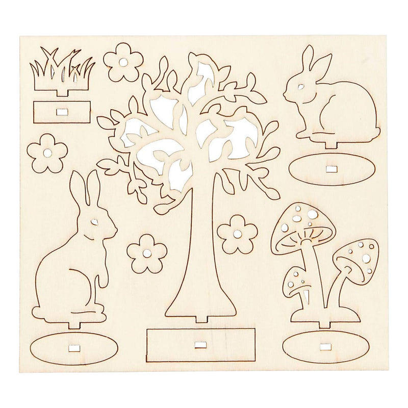 Afbeelding laden in galerijviewer, Creativ company diy houten figuren hazen, boom en paddestoelen
