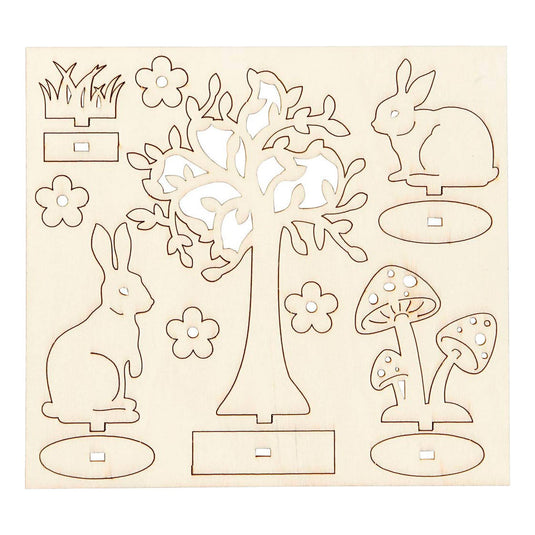 Creativ company diy houten figuren hazen, boom en paddestoelen