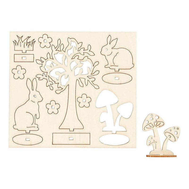 Afbeelding laden in galerijviewer, Creativ company diy houten figuren hazen, boom en paddestoelen
