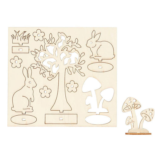 Creativ company diy houten figuren hazen, boom en paddestoelen