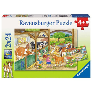 Afbeelding laden in galerijviewer, Ravensburger puzzel vrolijk boerderijleven- 2x24 stukjes - kinderpuzzel

