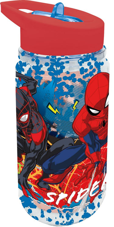 Stor marvel's spider-man tritan drinkfles – 330 ml – met glittereffect – vaatwasserbestendig bpa-vrij - drinkfles met rietje voor kinderen – transparant blauw rood