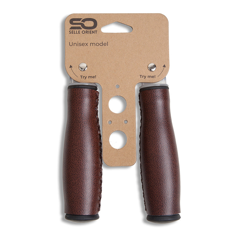 Afbeelding laden in galerijviewer, Selle Orient Fiets Handvatten 135mm Bruin Kunstleer
