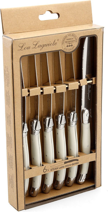 Lou laguiole messen set rustic vleeswaren wit metaal 6 stuks