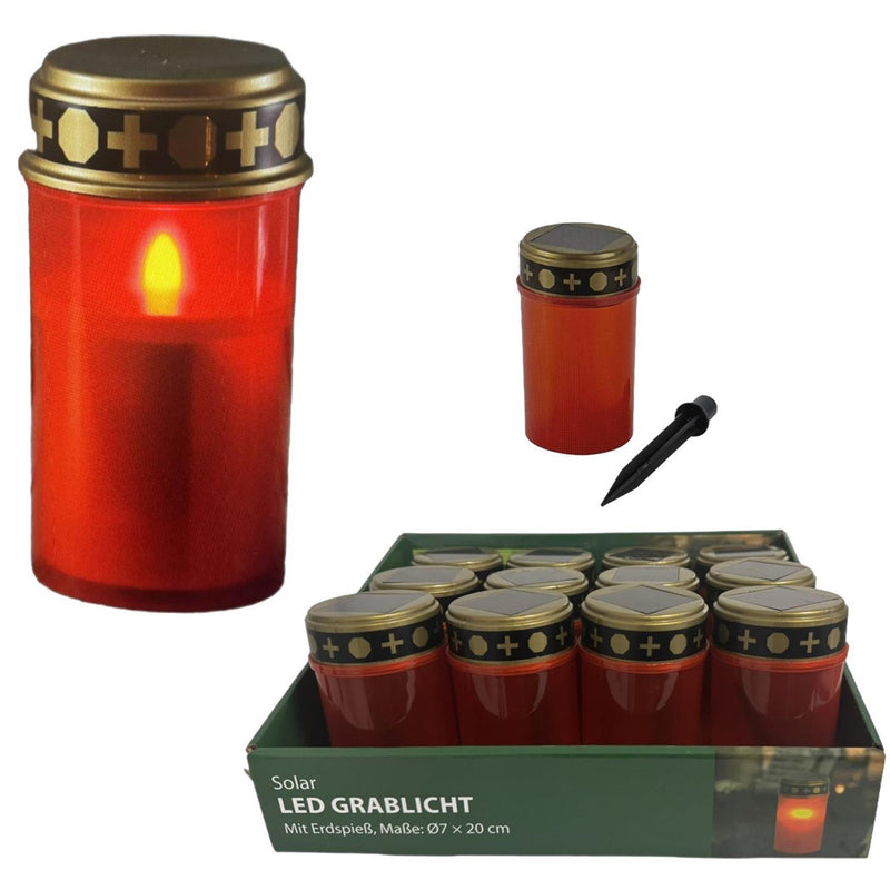 Afbeelding laden in galerijviewer, Graflicht led solar rood ø7xh20cm met grondsteker
