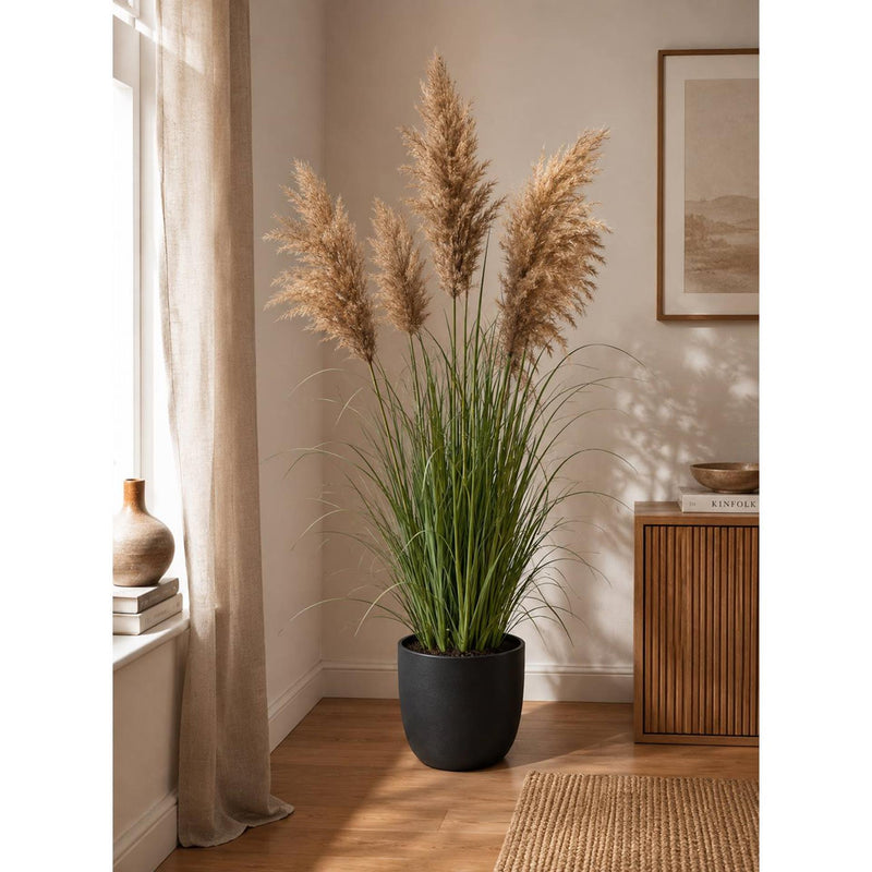 Afbeelding laden in galerijviewer, Deco plant met pampasgras 120cm in kunststof pot
