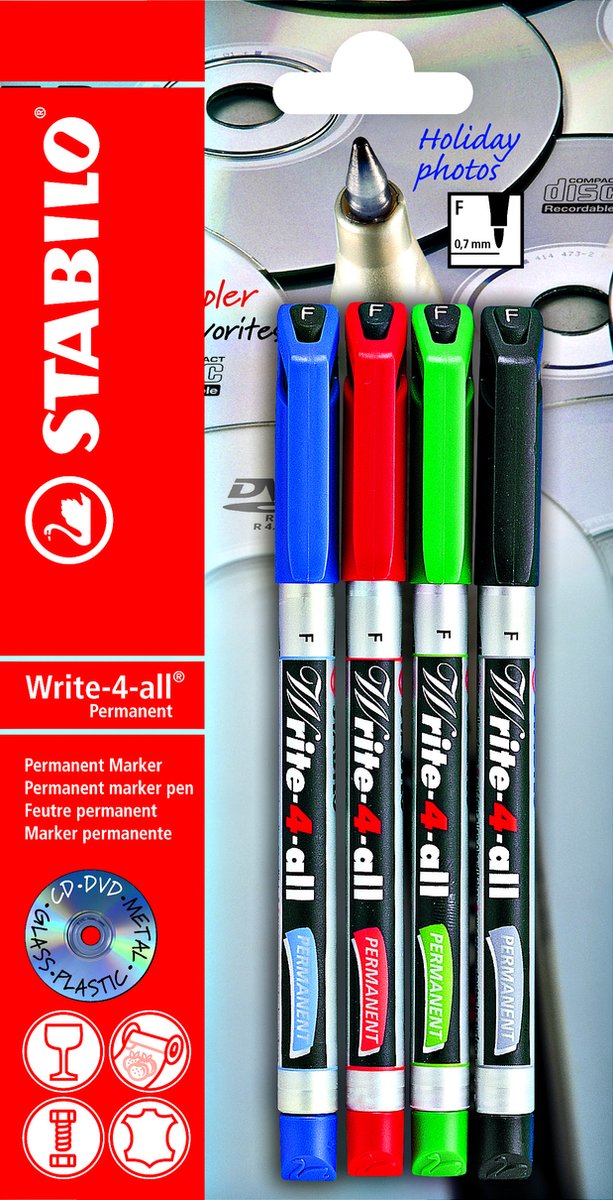 Afbeelding laden in galerijviewer, Stabilo write-4-all fijn (0,7mm) permanente marker - 4dlg.
