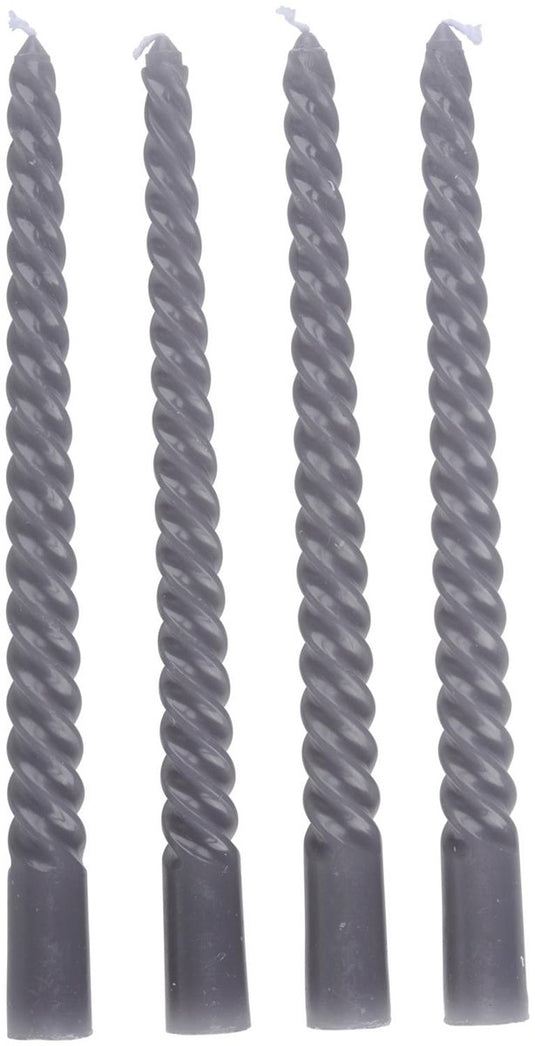 Arti casa gedraaide dinerkaarsen set van 4 - grijze kaarsen 25 cm met 5 uur brandtijd - twisted dinerkaarsen voor kandelaar en decoratie - ø2 x 25 cm