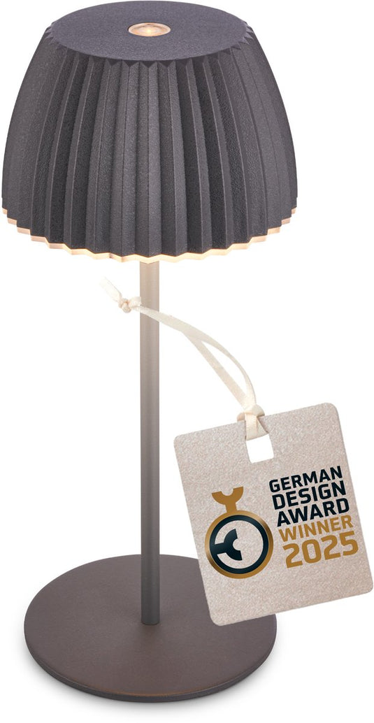 B.k.licht briloner champ mini - tafellamp oplaadbaar - snoerloze lamp - met touch dimbaar - voor binnen en buiten - german design award winner 2025 - antraciet - ø8,5 x 20cm