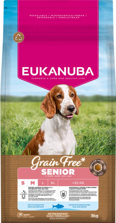 Eukanuba grain free senior small medium breed zeevis - hondenvoer - 3 kg