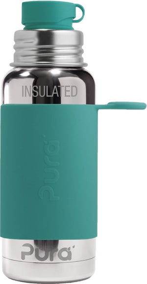 Pura thermos sportfles 475 ml - thermoskan - thermosbeker - plasticvrij - met dubbele wand - inclusief sportdop en sportsleeve - top is verwisselbaar - mint