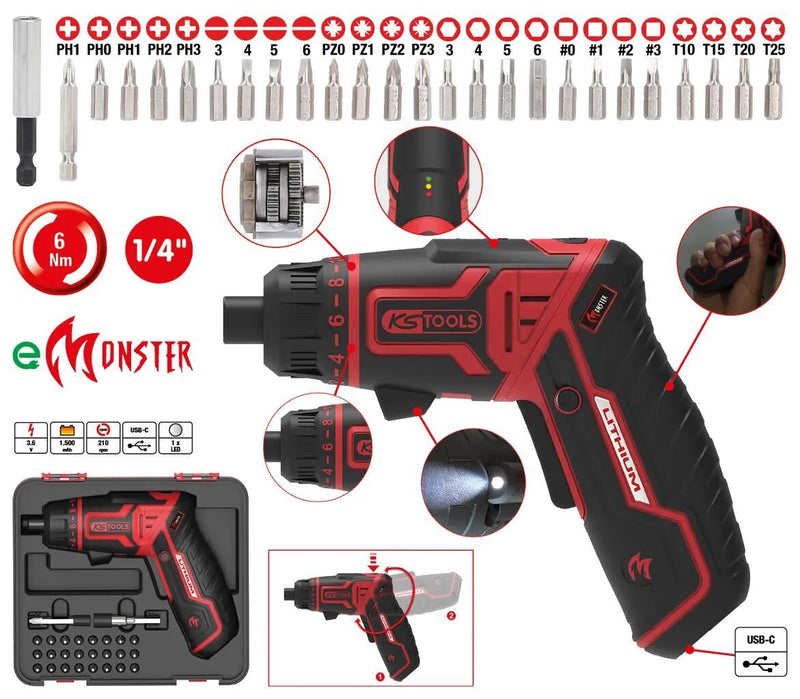 Afbeelding laden in galerijviewer, Ks tools accu schroevendraaier monster cordless bit drill set 27-tlg.

