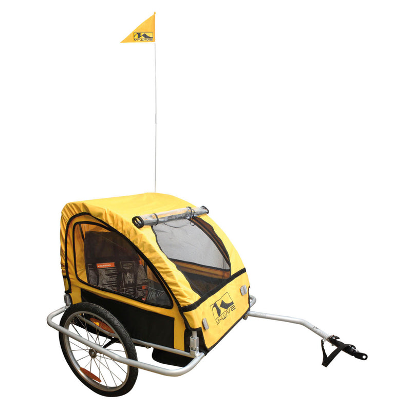 Afbeelding laden in galerijviewer, M-Wave Kinder Fietsaanhangwagen - Vouwbaar, 20 Wielen, Reflectoren, Regenbescherming, Blauw
