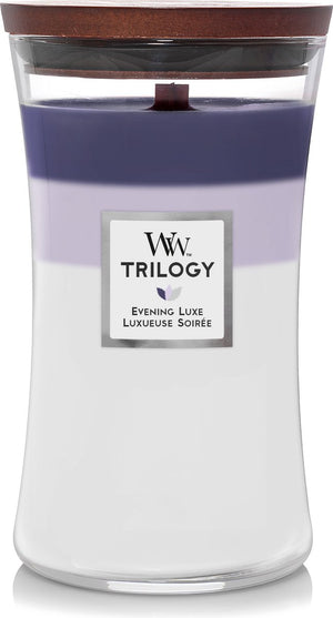 Woodwick hourglass trilogy large geurkaars - evening luxe - 130 branduren