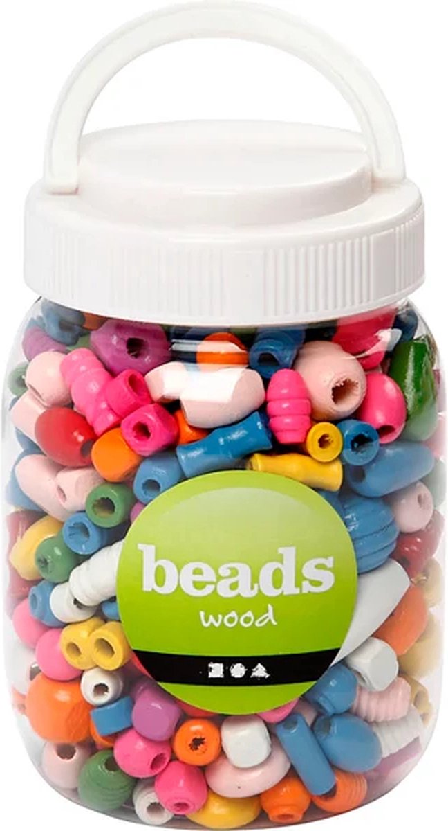 Afbeelding laden in galerijviewer, Creativ company https: www.cchobby.nl houten-kralen-afm-5-28-mm-gatgrootte-2-5-3-mm-ca-466-stuk-diverse-kleuren-175-gr-400-ml-1-emmer
