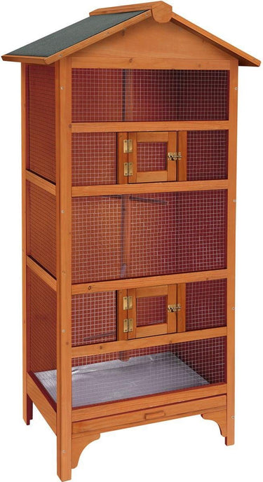 Flamingo volière classic nevada bruin – houten volière voor buiten binnen – 78x57x157,5 cm – vogelkooi hout