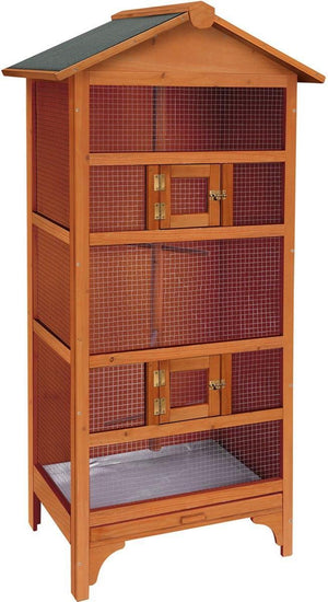 Flamingo volière classic nevada bruin – houten volière voor buiten binnen – 78x57x157,5 cm – vogelkooi hout