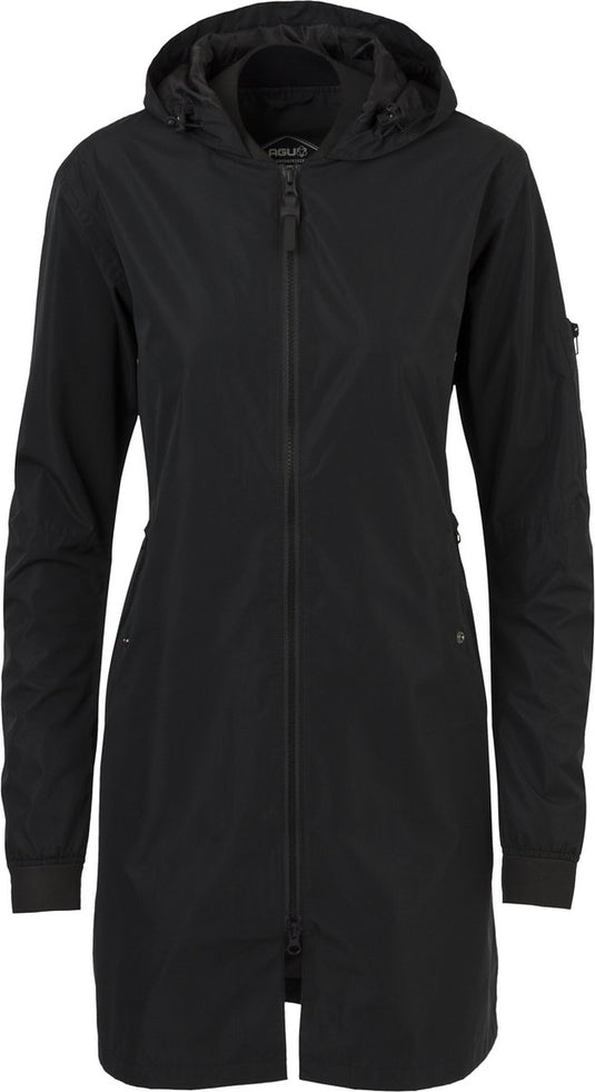 Agu long bomber regenjas - dames regenjas - bomberjas - regenmantel - zwart - l - waterdicht en ademend poray 5000 - neopreen manchetten