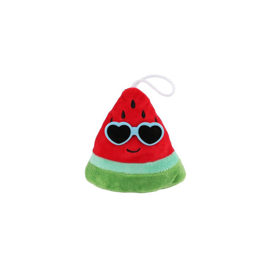 Fluffy menu fruit pluche met zonnebril 4ass 6cm