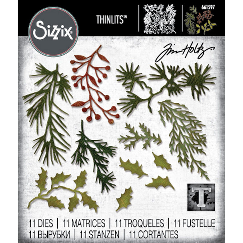Afbeelding laden in galerijviewer, Sizzix • thinlits die set 11pcs holiday greens mini by tim holtz
