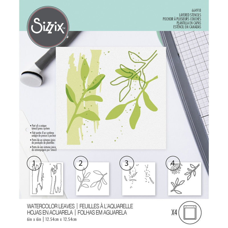 Afbeelding laden in galerijviewer, Sizzix • layered stencils watercolor leaves 4stuks
