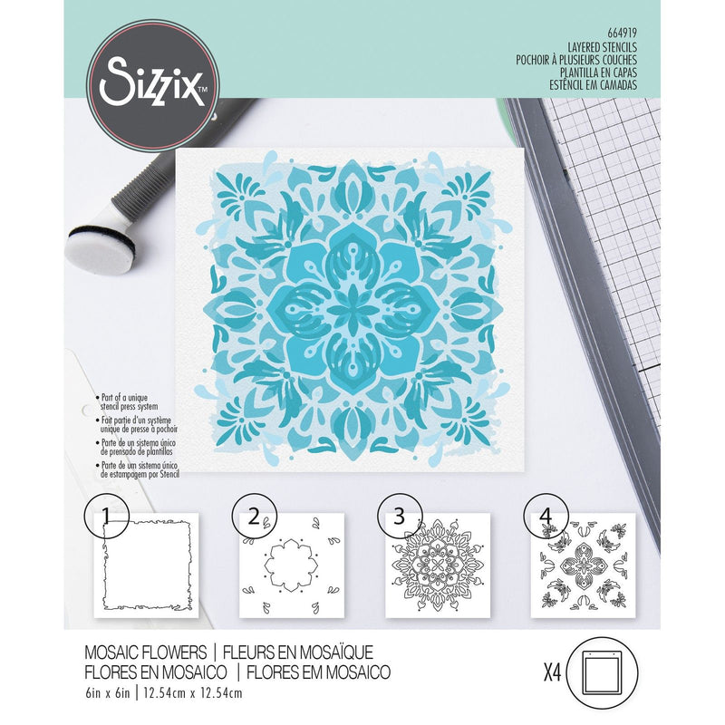 Afbeelding laden in galerijviewer, Sizzix • layered stencils mosaic flowers 4stuks
