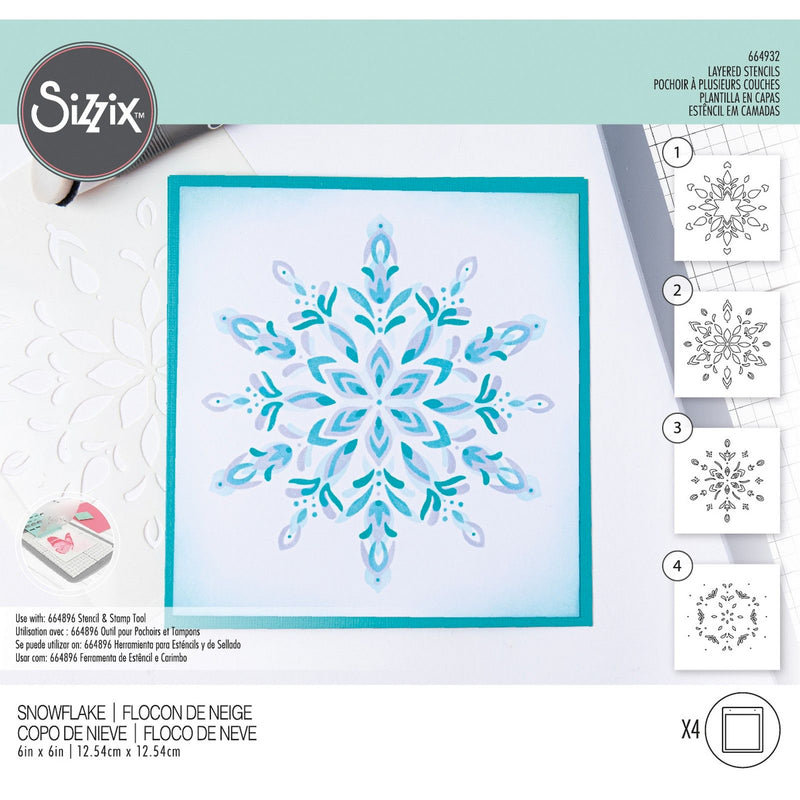 Afbeelding laden in galerijviewer, Sizzix • layered stencils snowflake 4stuks
