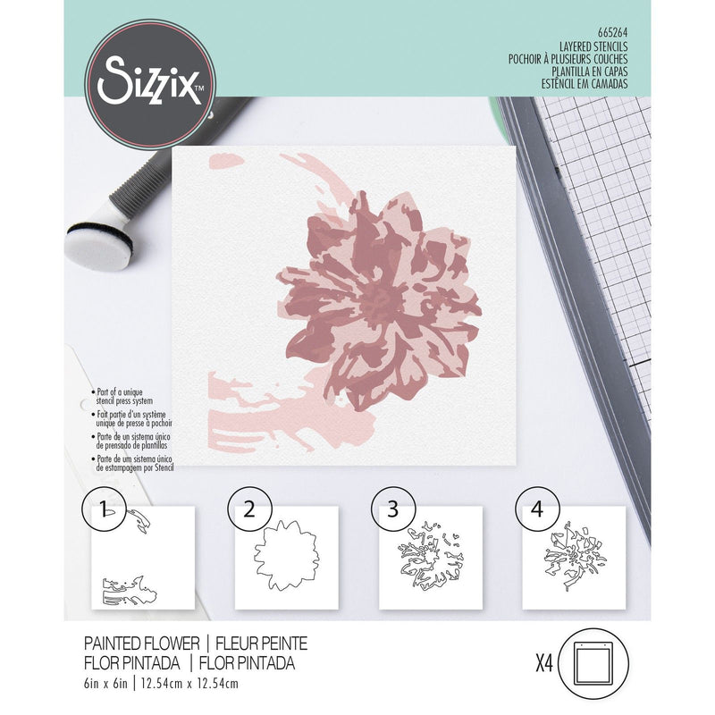 Afbeelding laden in galerijviewer, Sizzix • layered stencils painted flower 4stuks
