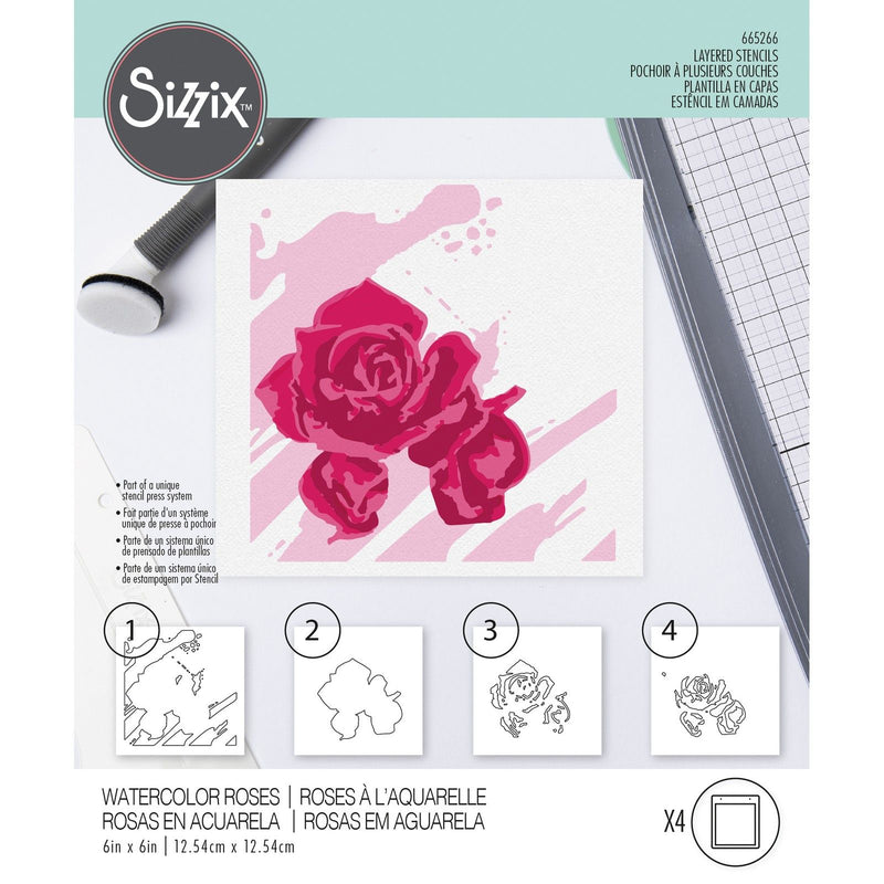 Afbeelding laden in galerijviewer, Sizzix • layered stencils watercolor roses 4stuks
